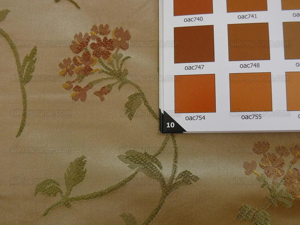 Schumacher 100% Silk Lampas Sage Blossom Sprig "spice" Gold