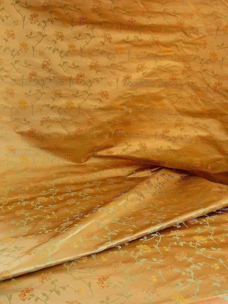 Schumacher 100% Silk Lampas Sage Blossom Sprig "spice" Gold