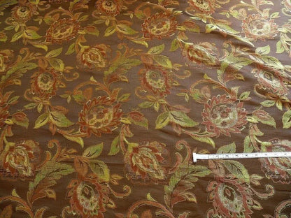 Rm Coco 100% Silk Lampas Gilded Paisley "java" Brown Chocolate Gold Green