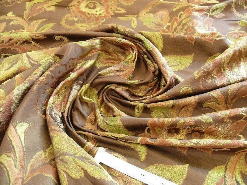 Rm Coco 100% Silk Lampas Gilded Paisley "java" Brown Chocolate Gold Green