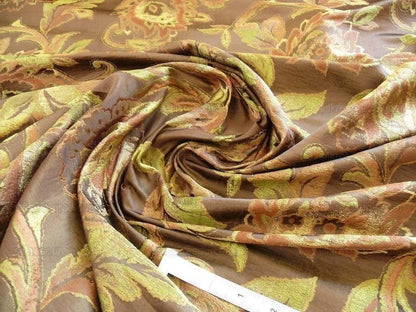 Rm Coco 100% Silk Lampas Gilded Paisley "java" Brown Chocolate Gold Green