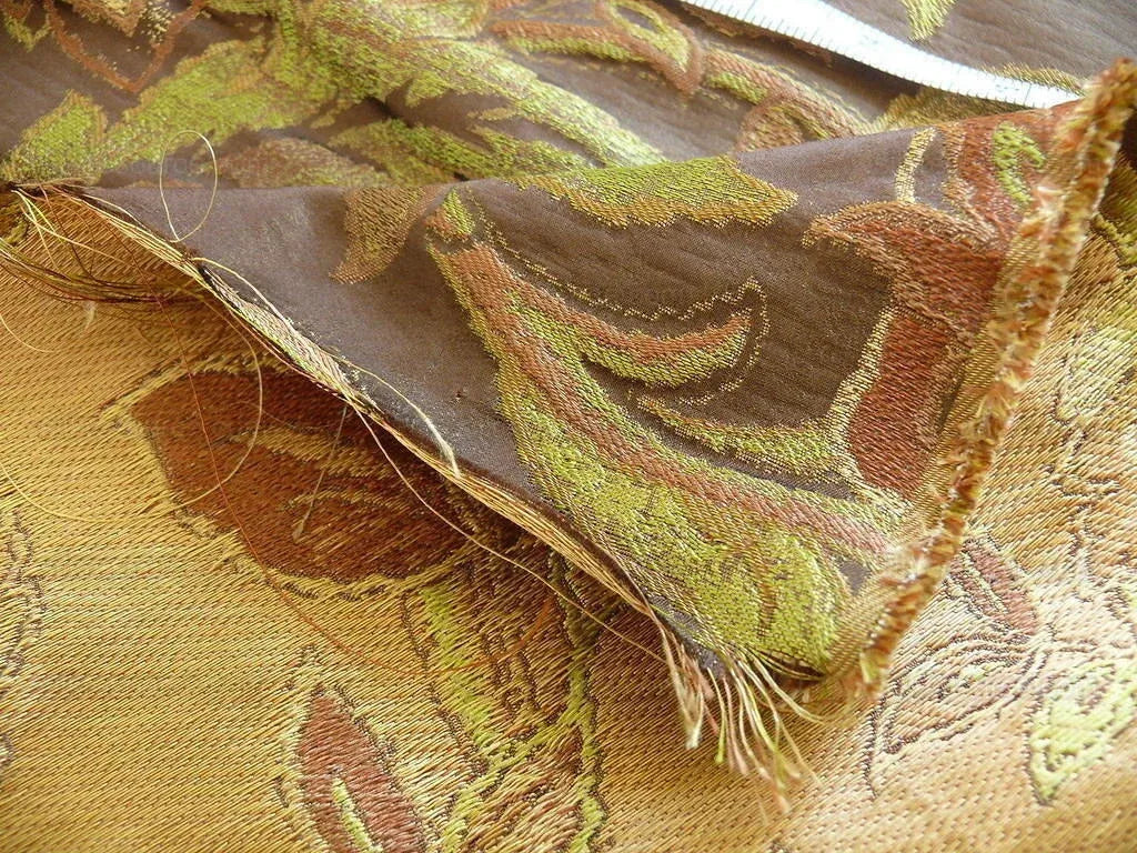 Rm Coco 100% Silk Lampas Gilded Paisley "java" Brown Chocolate Gold Green