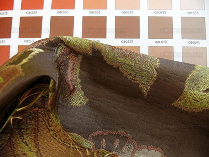 Rm Coco 100% Silk Lampas Gilded Paisley "java" Brown Chocolate Gold Green