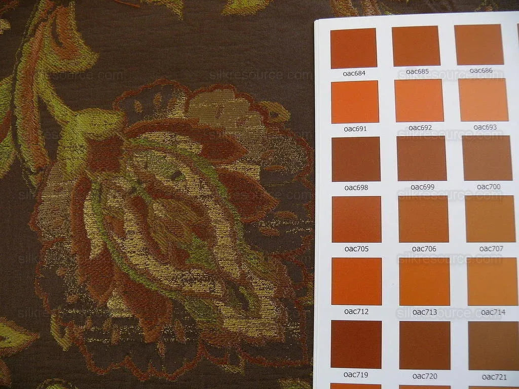 Rm Coco 100% Silk Lampas Gilded Paisley "java" Brown Chocolate Gold Green