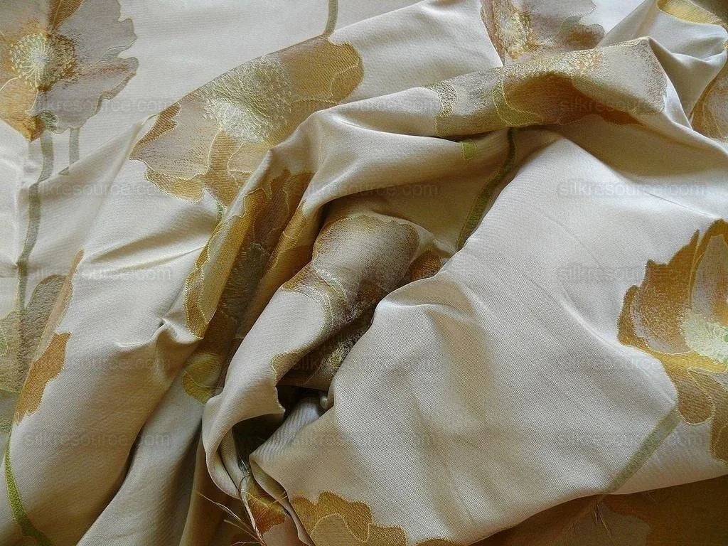 100%silk Lampas Yellow Gold Poppy Deco