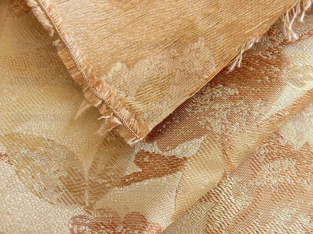 Rm Coco 100% Silk Lampas Autumn Tri-leaf Flower "cinnamon" Brown Gold Beige Pink MSRP USD 199.90/y