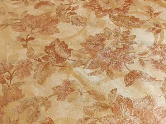 Rm Coco 100% Silk Lampas Autumn Tri-leaf Flower "cinnamon" Brown Gold Beige Pink MSRP USD 199.90/y