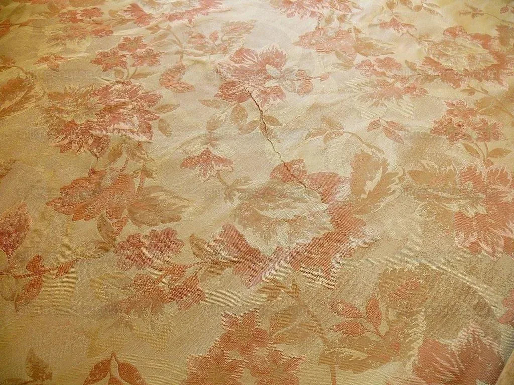 Rm Coco 100% Silk Lampas Autumn Tri-leaf Flower "cinnamon" Brown Gold Beige Pink MSRP USD 199.90/y