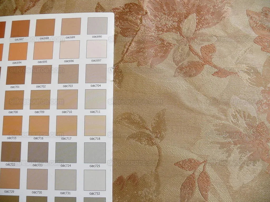 Rm Coco 100% Silk Lampas Autumn Tri-leaf Flower "cinnamon" Brown Gold Beige Pink MSRP USD 199.90/y