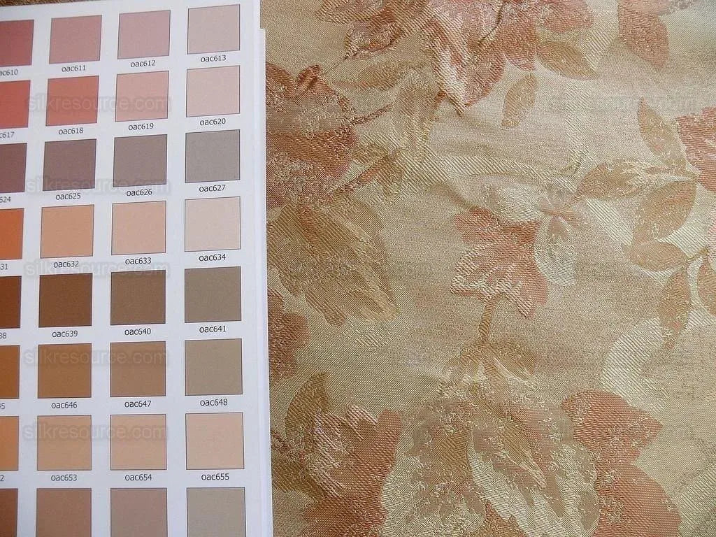 Rm Coco 100% Silk Lampas Autumn Tri-leaf Flower "cinnamon" Brown Gold Beige Pink MSRP USD 199.90/y