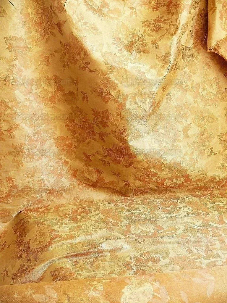 Rm Coco 100% Silk Lampas Autumn Tri-leaf Flower "cinnamon" Brown Gold Beige Pink MSRP USD 199.90/y