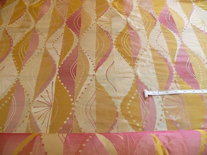 100% Silk Lampas Music Note "tulip" Pink Gold Cream Art Deco