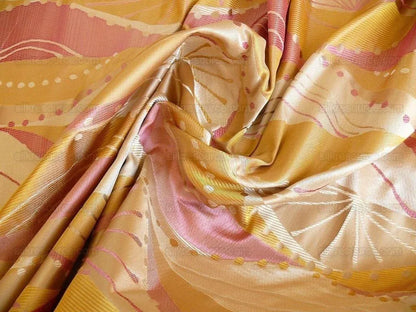 100% Silk Lampas Music Note "tulip" Pink Gold Cream Art Deco