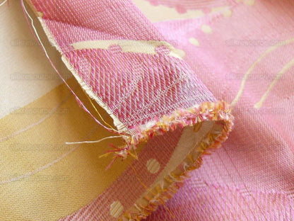 100% Silk Lampas Music Note "tulip" Pink Gold Cream Art Deco