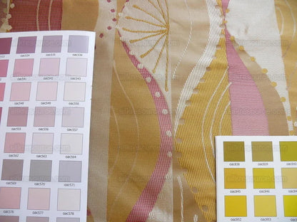 100% Silk Lampas Music Note "tulip" Pink Gold Cream Art Deco