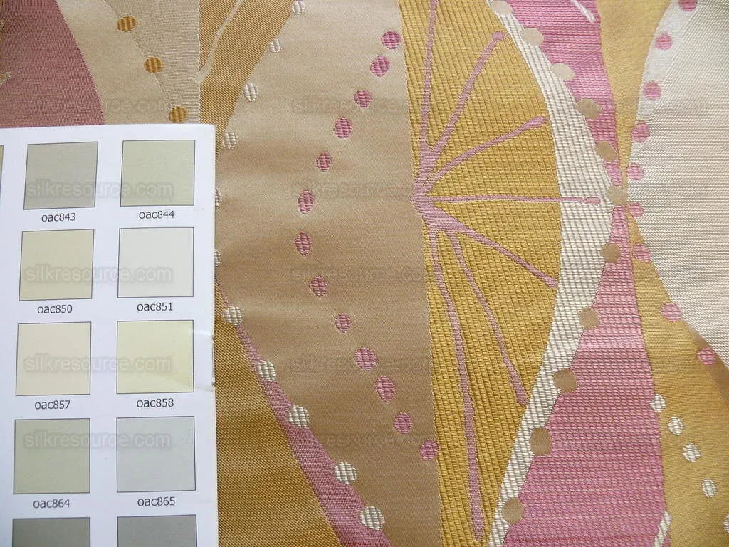 100% Silk Lampas Music Note "tulip" Pink Gold Cream Art Deco