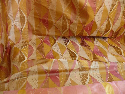 100% Silk Lampas Music Note "tulip" Pink Gold Cream Art Deco