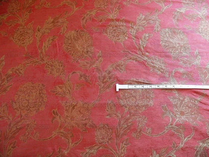 by yard 100% Silk Lampas Large Peony Paisley "pomegranate" Red Gold Bronze