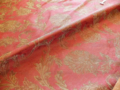 by yard 100% Silk Lampas Large Peony Paisley "pomegranate" Red Gold Bronze