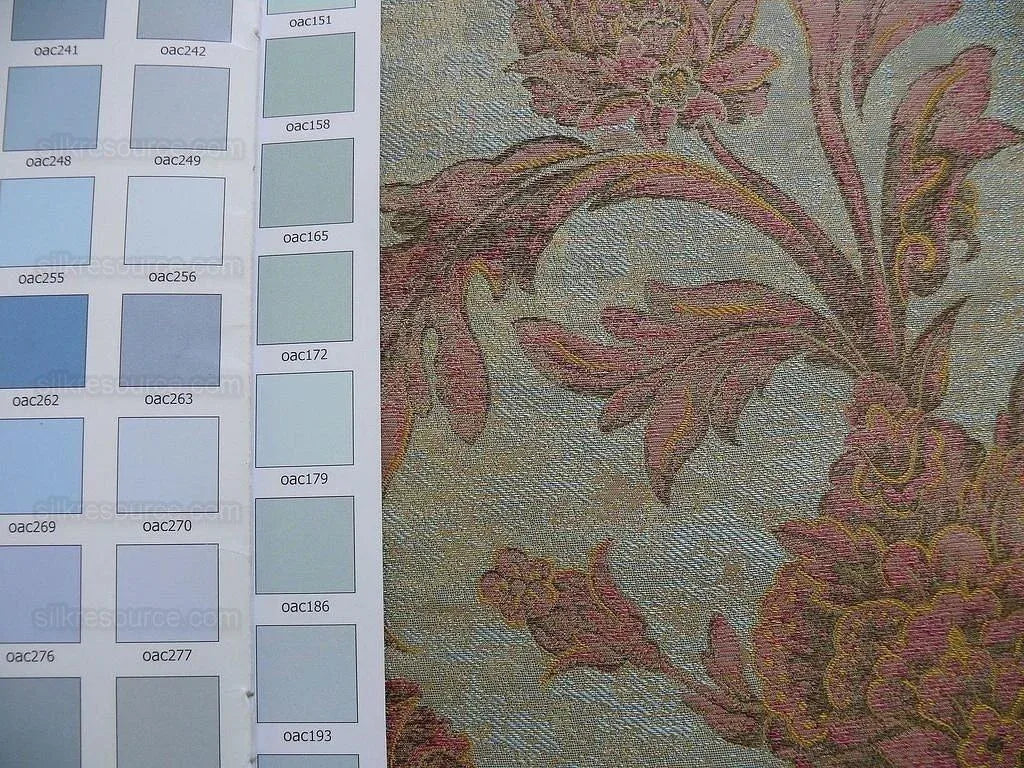 100% Silk Lampas Large Peony Paisley "etruscan" Blue