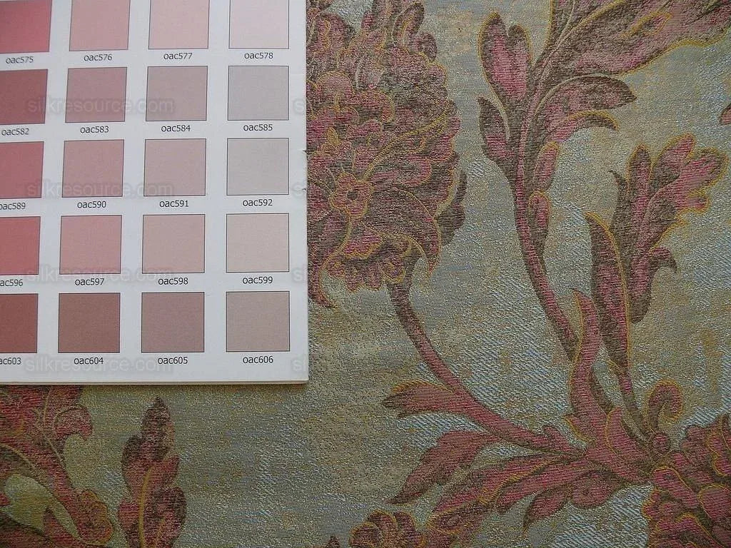 100% Silk Lampas Large Peony Paisley "etruscan" Blue