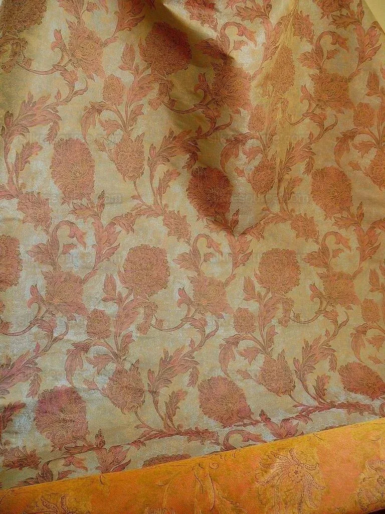 100% Silk Lampas Large Peony Paisley "etruscan" Blue