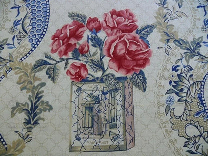 Travers Linen Print Asian Pink Peony Blue Porcelain