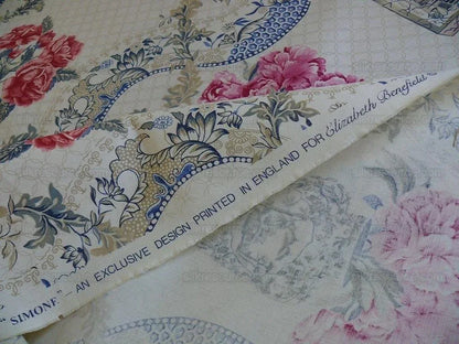 Travers Linen Print Asian Pink Peony Blue Porcelain