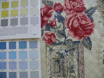 Travers Linen Print Asian Pink Peony Blue Porcelain