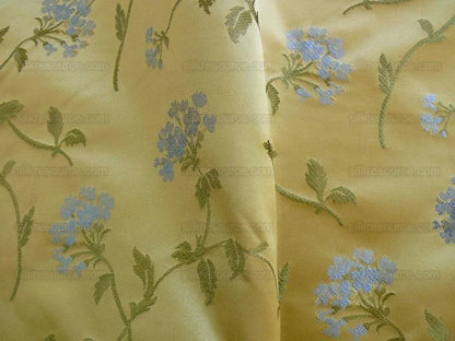 by yard 100% Silk Lampas Sage Blossom Sprig "baltic" Yellow