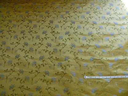 by yard 100% Silk Lampas Sage Blossom Sprig "baltic" Yellow