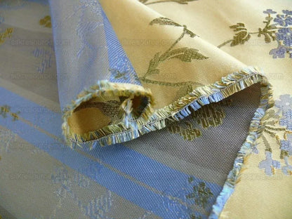 by yard 100% Silk Lampas Sage Blossom Sprig "baltic" Yellow