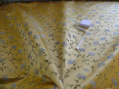 by yard 100% Silk Lampas Sage Blossom Sprig "baltic" Yellow