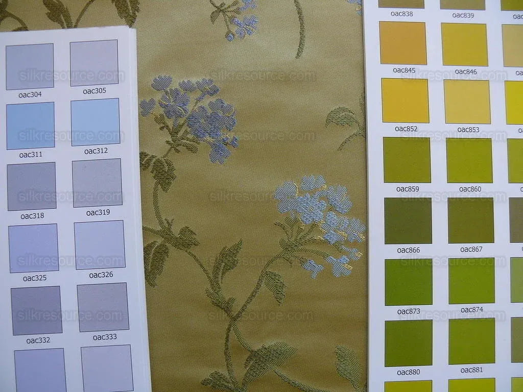 by yard 100% Silk Lampas Sage Blossom Sprig "baltic" Yellow