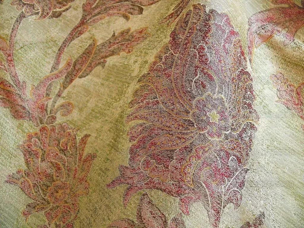 100% Silk Lampas Large Peony Paisley "firethorn" Red