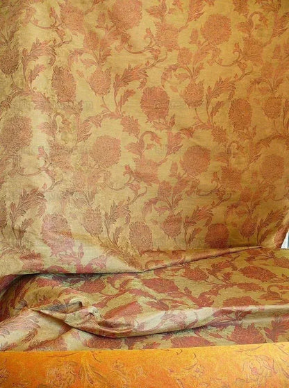 100% Silk Lampas Large Peony Paisley "firethorn" Red