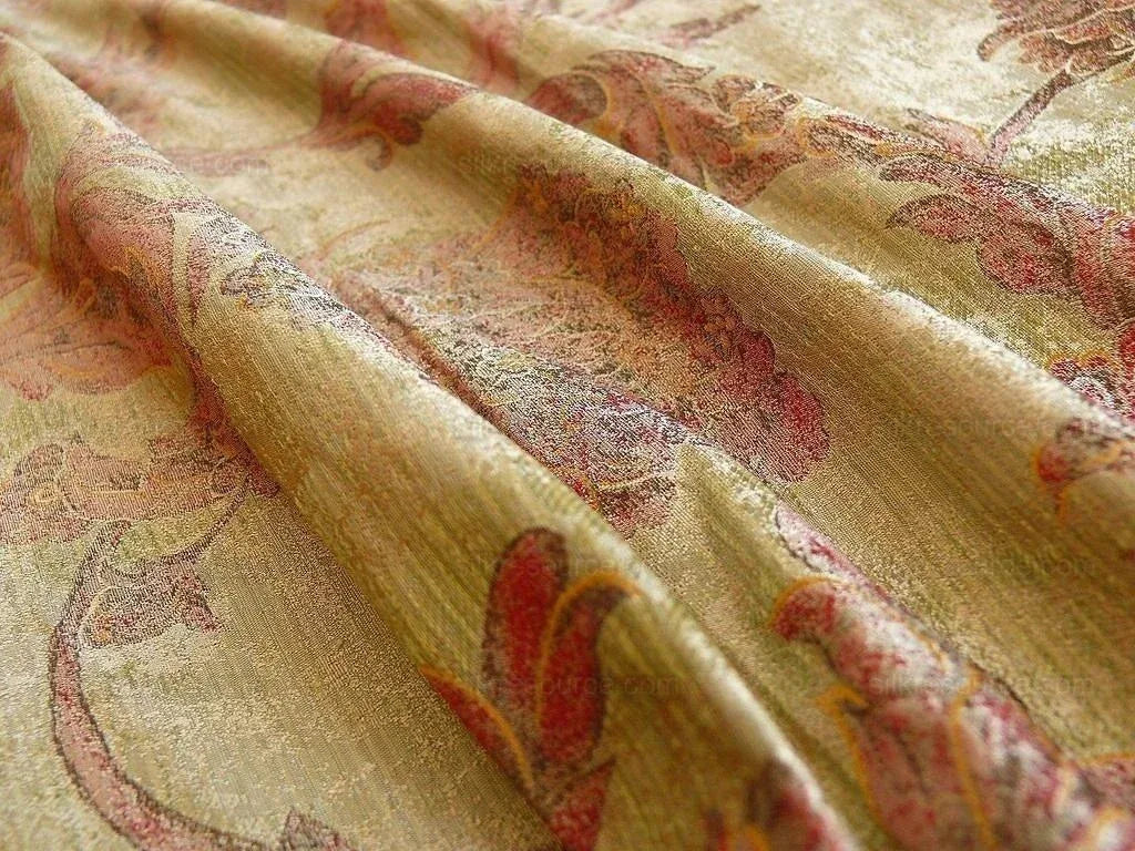 100% Silk Lampas Large Peony Paisley "firethorn" Red