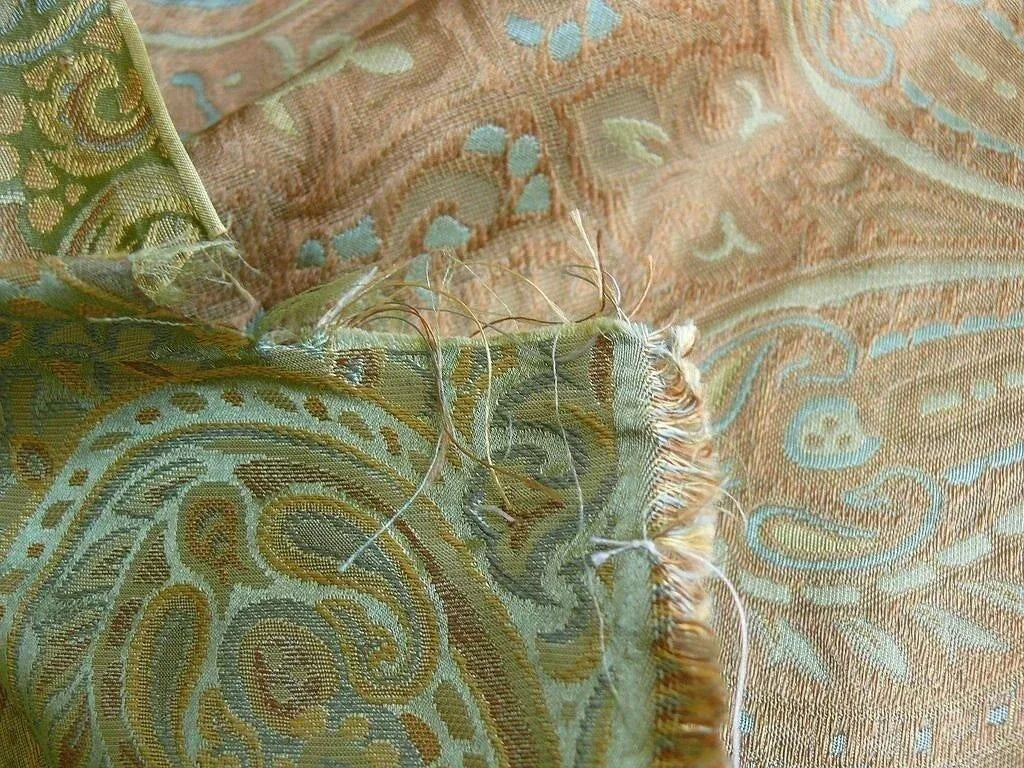 100% Silk Lampas Small Jewelled Paisley "tourmaline" Green Blue Gold