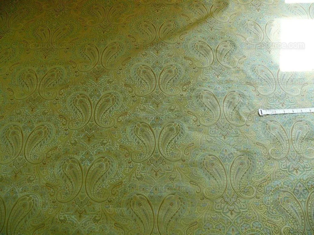 100% Silk Lampas Small Jewelled Paisley "tourmaline" Green Blue Gold