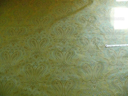 100% Silk Lampas Small Jewelled Paisley "tourmaline" Green Blue Gold