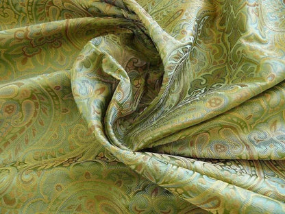 100% Silk Lampas Small Jewelled Paisley "tourmaline" Green Blue Gold