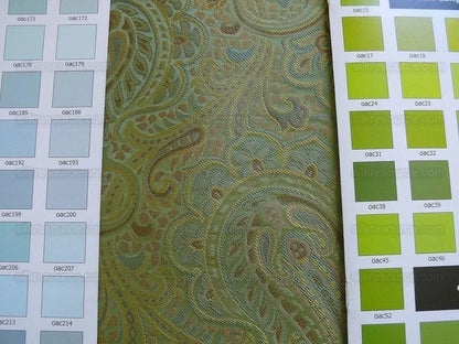 100% Silk Lampas Small Jewelled Paisley "tourmaline" Green Blue Gold