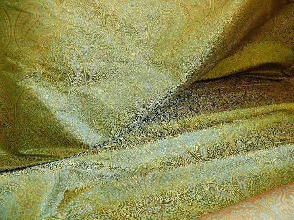 100% Silk Lampas Small Jewelled Paisley "tourmaline" Green Blue Gold