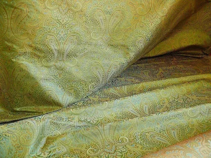 100% Silk Lampas Small Jewelled Paisley "tourmaline" Green Blue Gold