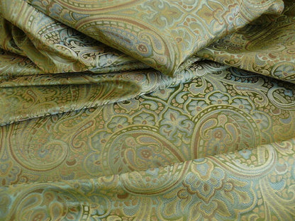 100% Silk Lampas Small Jewelled Paisley "tourmaline" Green Blue Gold