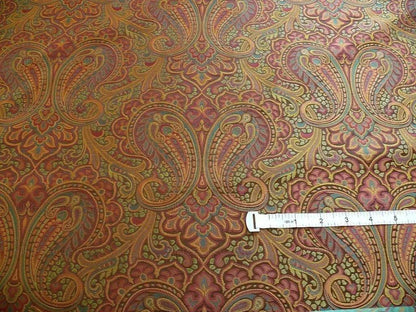 by yard 100% Silk Lampas Small Jewelled Paisley "jewel" Orange Yellow Brown Green