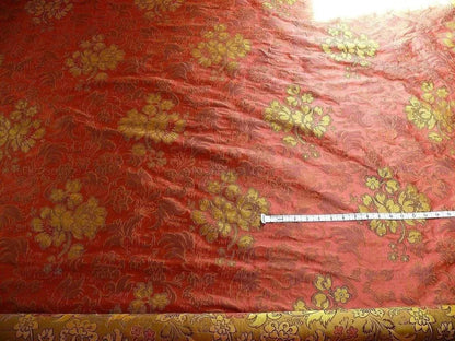 By Yd Hiend 100%silk Lampas Peony Bush "rust" Red Gold Yellow 560 Rust