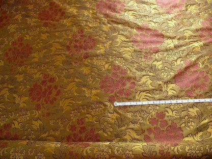 By Yd Hiend 100%silk Lampas Peony Bush "rust" Red Gold Yellow 560 Rust