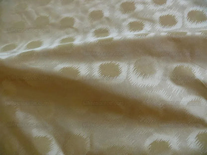 100% Silk Jacquard Peacock Feather  Circle"flax" Ecru White