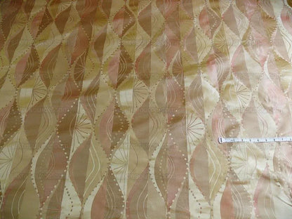 100% Silk Lampas Music Note "pink Dust" Ecru Art Deco